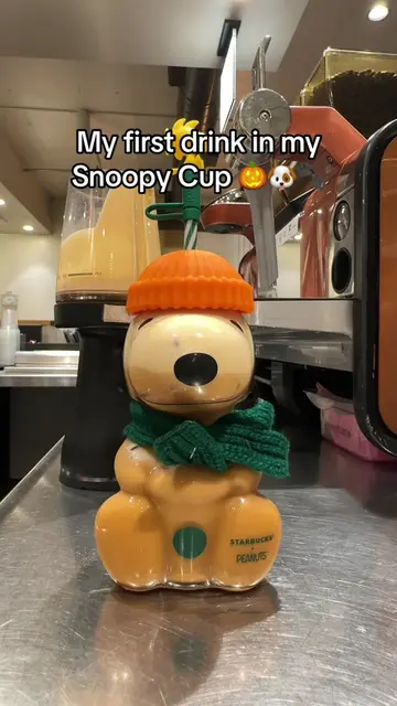 My first drink in my Snoopy cup 🐶🎃☕️💚 I got a iced Pumpkin Spice Latte with o