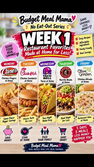 Week 1: Restaurant Favorites Made at Home for Less 🍗🌮🍝 | Budget Meal Mama #Bu