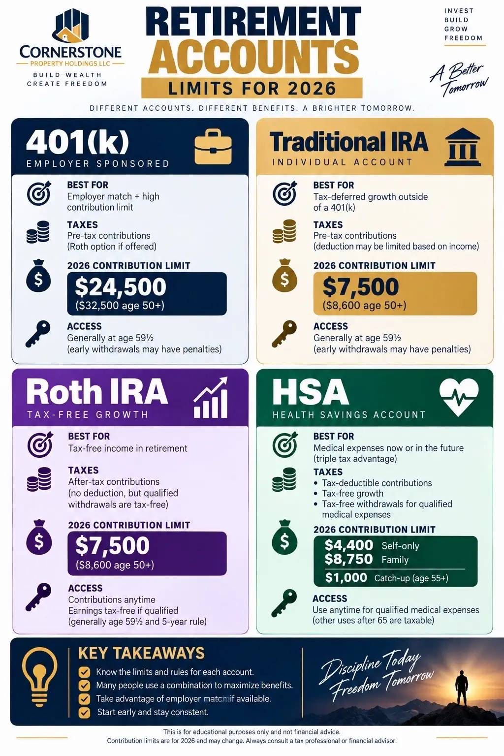 Not all retirement accounts work the same — and knowing the 2026 contribution li