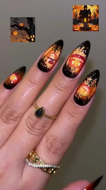 🎃 ✨Jack-o'-lantern Halloween Nail Inspo.💅 Save Now & Try Later! 🛒Using Vettsy