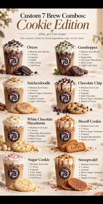 Custom 7 Brew drink combos for your next coffee run. Save this menu inspo for wh