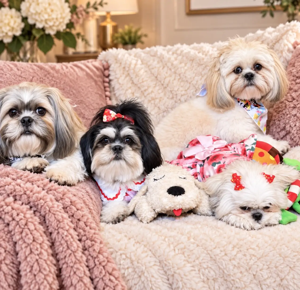 Welcome to the Tzu Crew! 🐾 Meet Milo, Bella, Luna, and Lux—four fluffy Shih Tzu