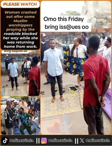 Woman crashed out after some Muslim worshippers praying by the roadside blocked 