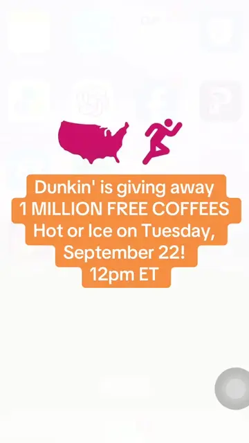FREE DUNKIN' 😍😍 Dunkin' is giving away 1 MILLION FREE COFFEES on Tuesday, Sept