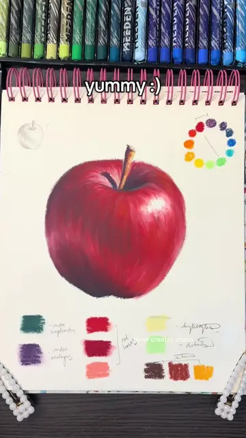 Drawing a red apple using color theory with oil pastels 🍎 #oilpastel #colortheo