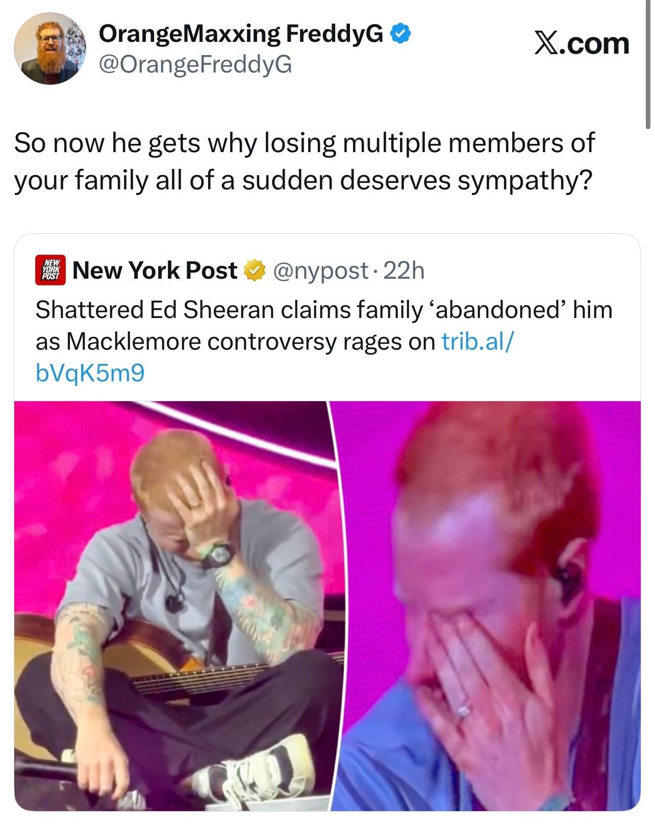 Can’t stop dunking on Ed Sheeran and talking about Palestine. Ed would hate if y