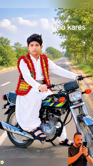 Create man shot with ethnic vest on motorcycle 1. سنگل مرد موٹرسائیکل پورٹریٹ ای