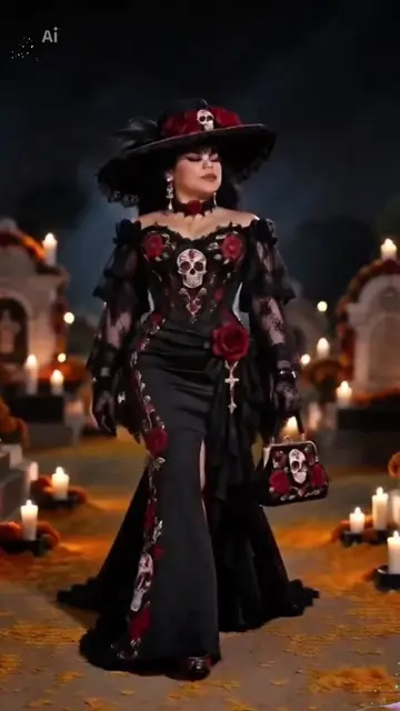 Recuerdame day of the dead ai photo catrina skull rose dress ai effect day of th