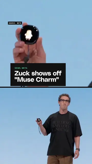 Mark Zuckerberg shows off "Muse Charm," a handheld device containing the entire 
