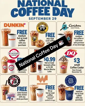 ☕️🚨 FREE COFFEE + 99¢ COFFEE?! 🚨☕️ National Coffee Day is September 29, 2026, 