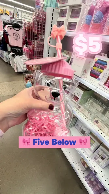 The cutest, pink, bow bear Starbucks dupe cup @Five Below #girly #girlyaesthetic