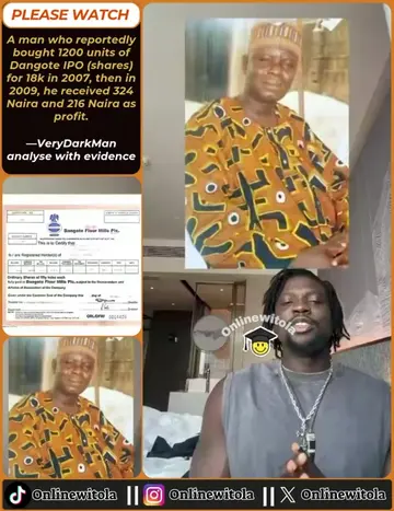 A man who reportedly bought 1200 units of Dangote IPO (shares) for 18k in 2007, 