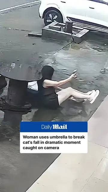 A woman in Guangxi, China, sprang into action after spotting a cat falling from 