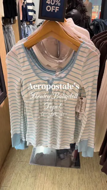 new Aeropostale Henley Babydoll Tops in store rn+ try on included!! 🩵@Aeroposta