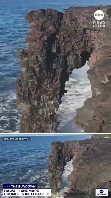 One of Hawaii’s most iconic natural landmarks has collapsed into the Pacific Oce