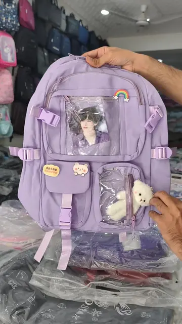 purple Korean backpack with cute Accessories #touchstone #foryoupage❤️❤️ #viral 