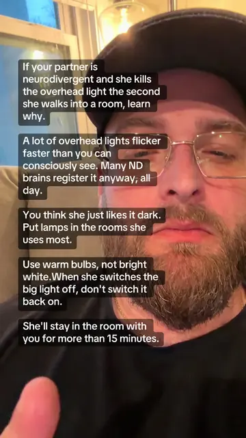 She walks into the living room, and before she even sits down, the overhead ligh