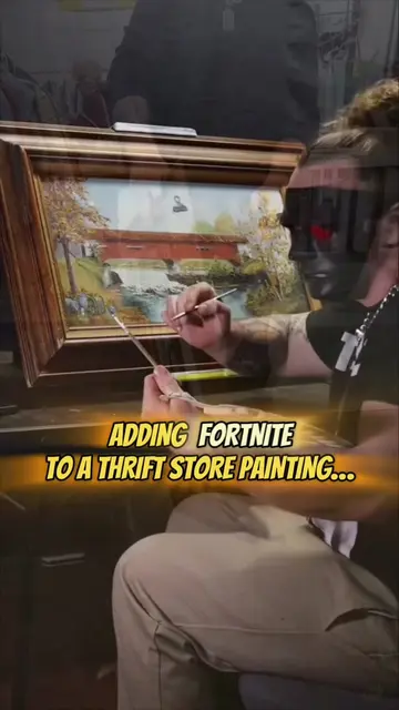 I added Fortnite to this old thrift store painting! 🎨          This was my firs
