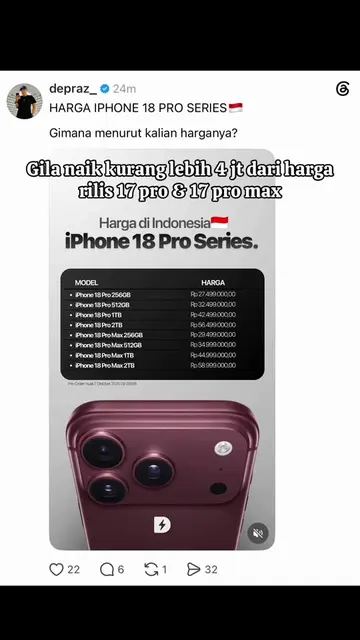Jujur sih naiknya mayan banyak ya... jadi gimana yang mau PO?😂 #iphone18pro #ip