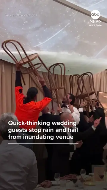 Wedding guests in Australia used chairs to prevent rain and hail from inundating