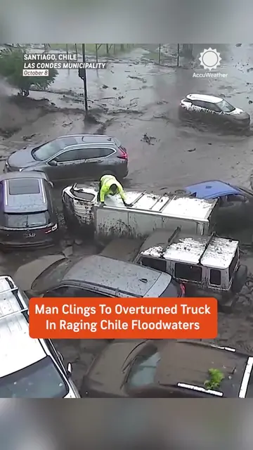 A dramatic scene unfolded in Santiago, Chile, as powerful floodwaters swept away