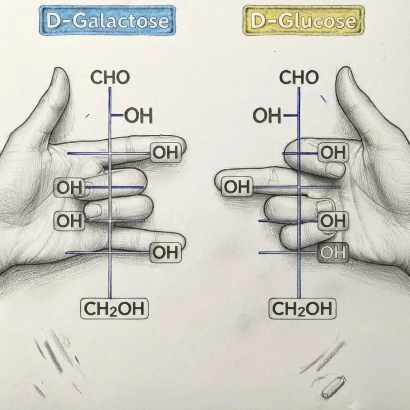 🧪 GALACTOSE vs. GLUCOSE — One Carbon, One Tiny Difference! 🔬✨ They look almost