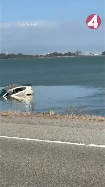 A video posted to social media shows a Toyota Prius submerged in the Bay after a