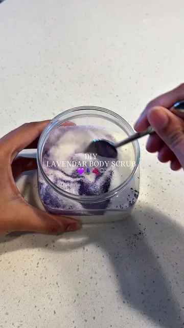 DIY lavendar body scrub! for all 🔗’s comment PURPLE 💜🍇 #DIY #bodyscrub #diybo