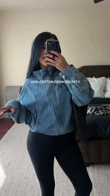 SIZE: L. COLOR: BLUE 100% cotton jacket that is ACTUALLY so cute on! The funnel 