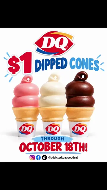 🍦🚨 $1 DIPPED CONES AT DAIRY QUEEN! 🚨🍦 Sweet deal alert! 😍 Dairy Queen is of