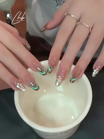 Chestnut Brown + Starry Green French Cat-Eye Nail Art Tutorial 🤎💚✨💅 | Elegant