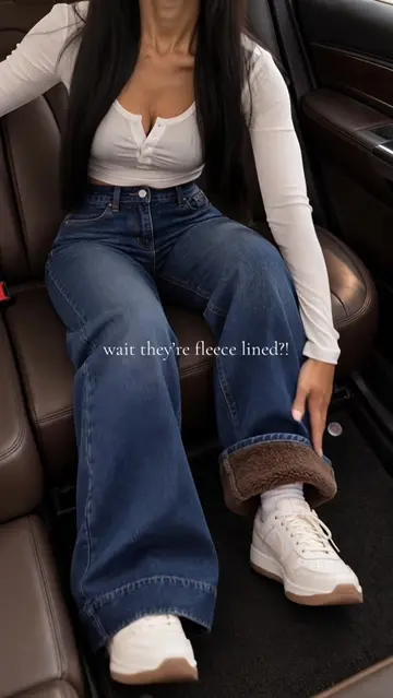 warm jeans that actually look cute🥹#widelegjeans #fleecelined #fallfashion #hig