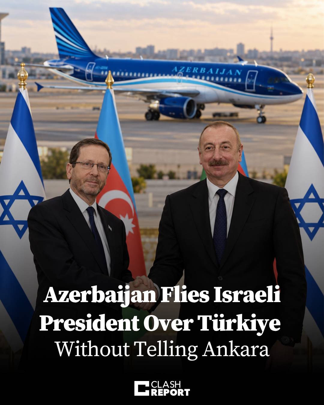 Israeli President Isaac Herzog flew to Baku on a commercial Azerbaijan Airlines 