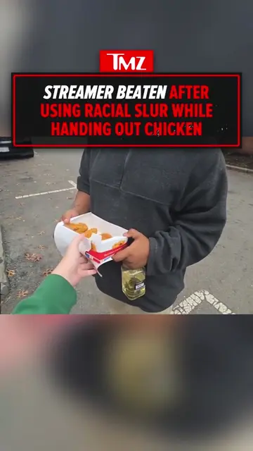 👀‼️A streamer was beaten after using a racial slur while handing out fried chic