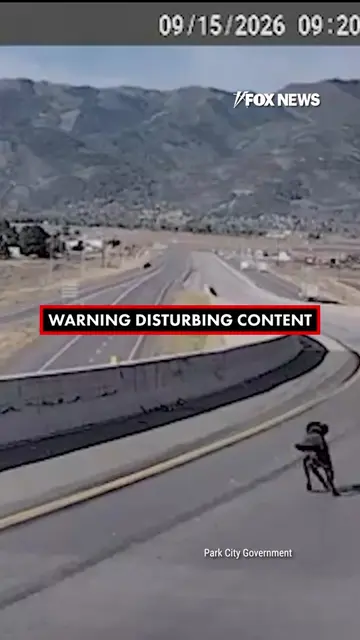 A police K-9 suddenly leaps over a concrete barrier and falls onto I-80 below, s
