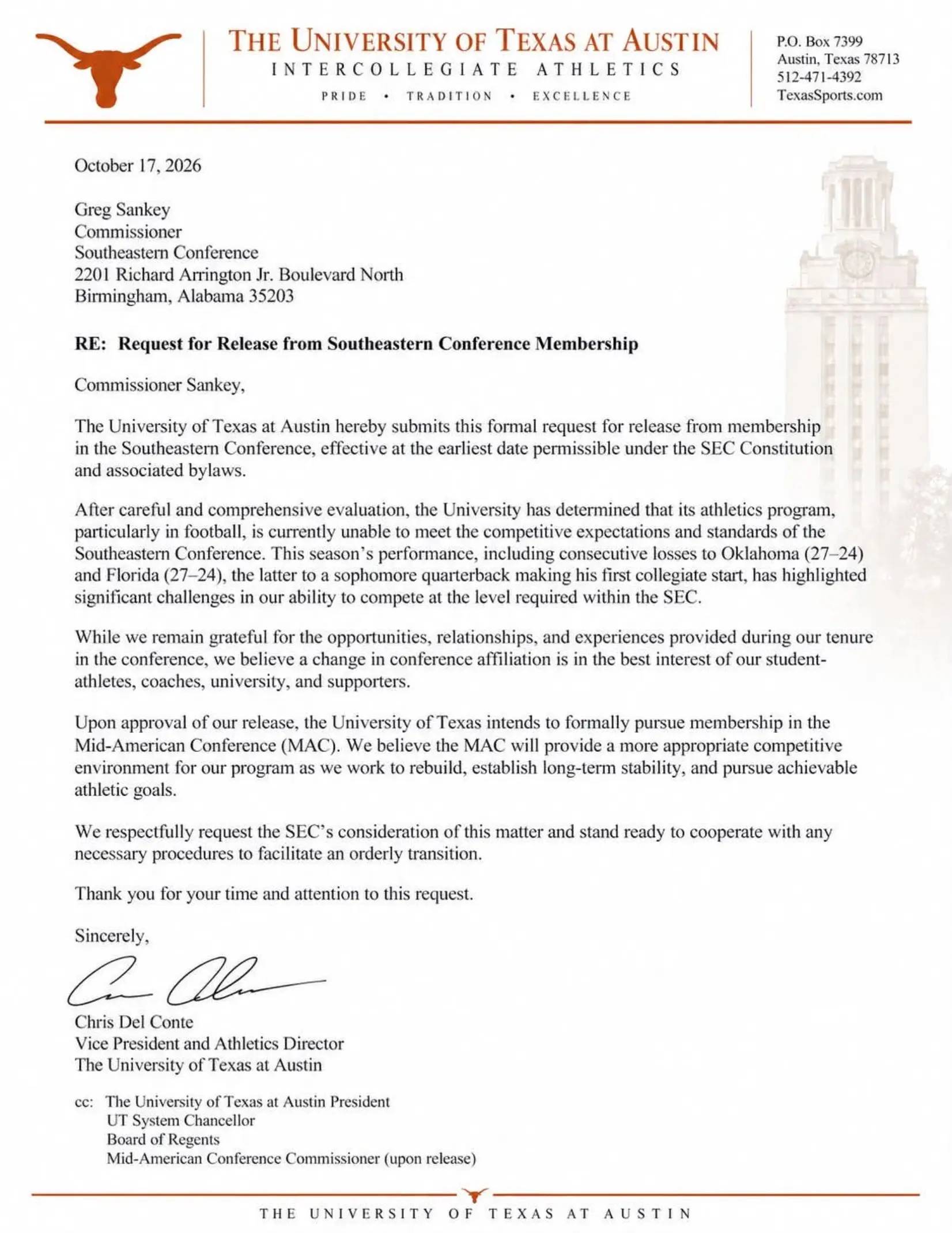 The University of Texas has reportedly made a bold strategic decision: after a c