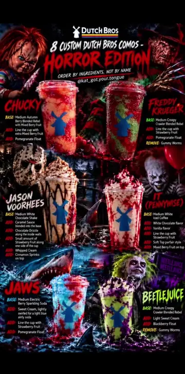 Dutch Bros custom menu combos: Horror Edition. Discover 8 spooky drink ideas mad