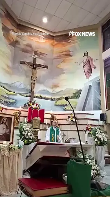 A priest is fatally struck by a falling wooden crucifix while preparing Communio