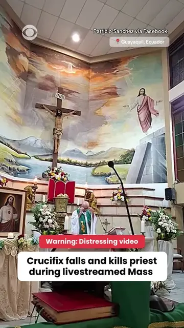 A wooden crucifix fell from a wall and crushed a priest against the pulpit durin