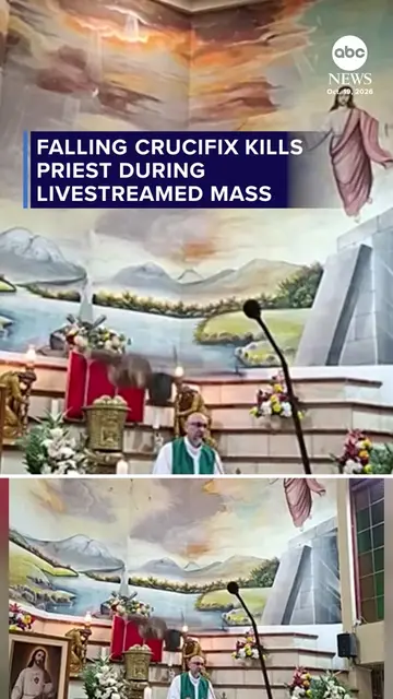 A livestream video captured the moment a crucifix fell on a Roman Catholic pries